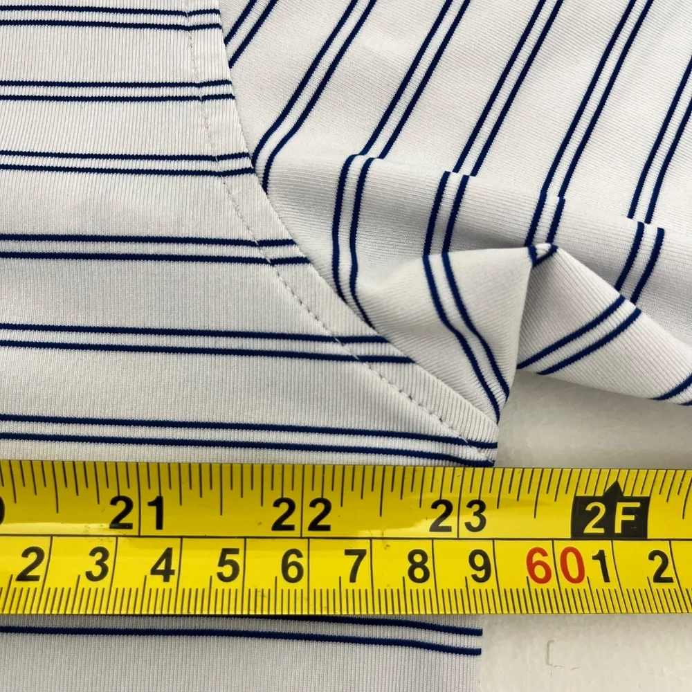 Augusta National Mens Size L Golf Polo Shirt White Blue Striped Short Sleeve - Picture 6 of 7